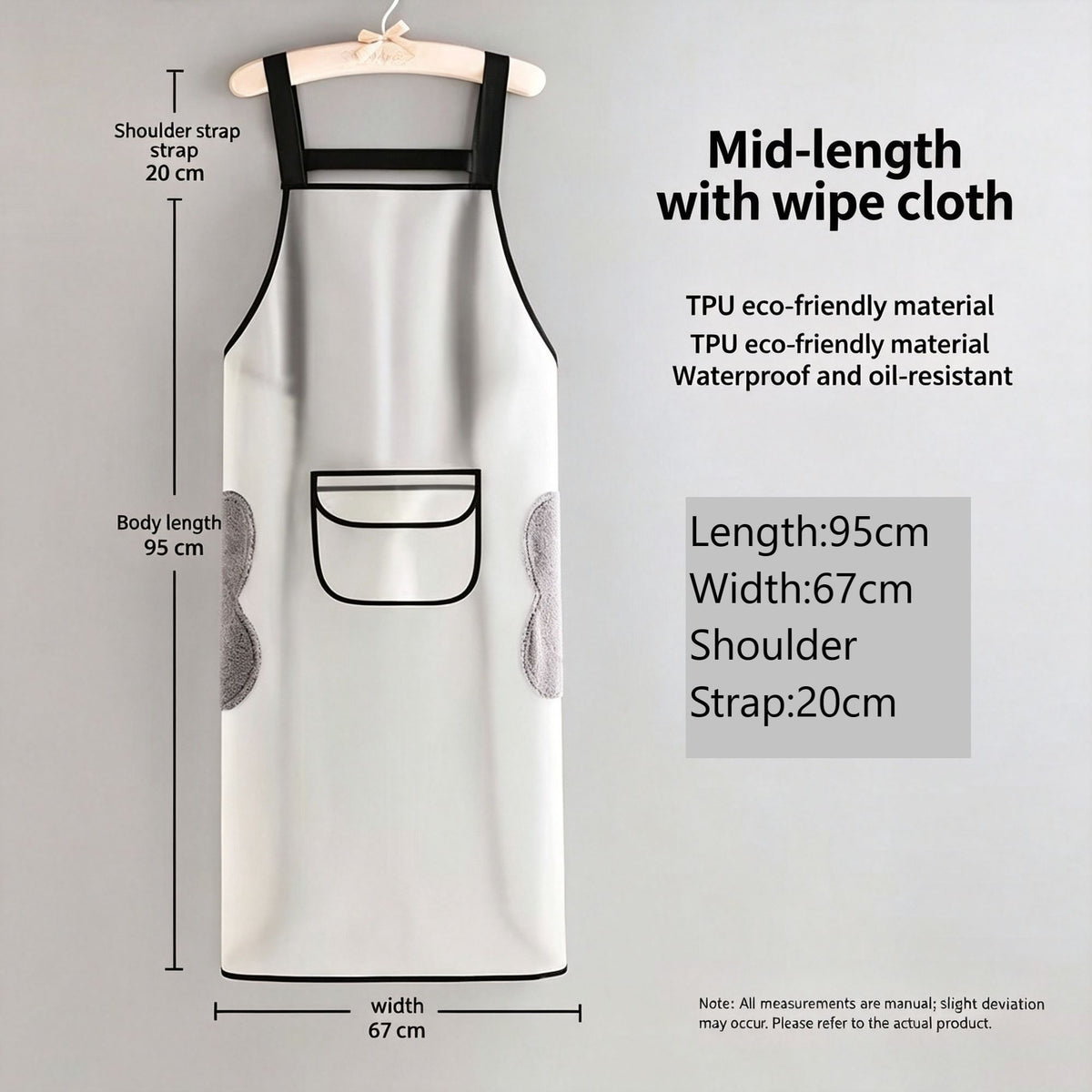 White 95cm with Hand Towel | TPU Stain Resistant Apron | Halloween Clean Kitchen Gift | Hand Wipe Medium Cooking Apron
