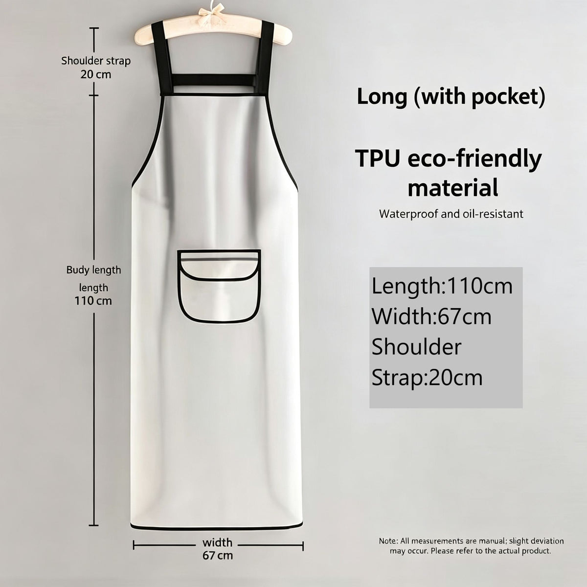 White 110cm with Pocket | Extra Long TPU Work Apron | Halloween Extended Clean Gift | Large Pocket Long Baking Apron
