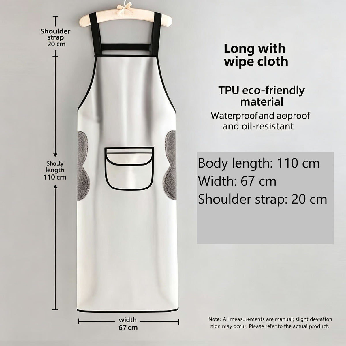 White 125cm with Hand Towel | Ultra Long TPU Clean Apron | Halloween Professional Hygiene Gift | Hand Wipe Full Length Apron