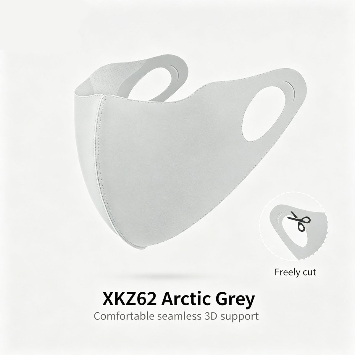 3D Cut Version Arctic Grey One Size | 3D Contouring Sun Protection Mask | Halloween Ergonomic Gift | Contoured Fit UV Block Breathable Face Cover