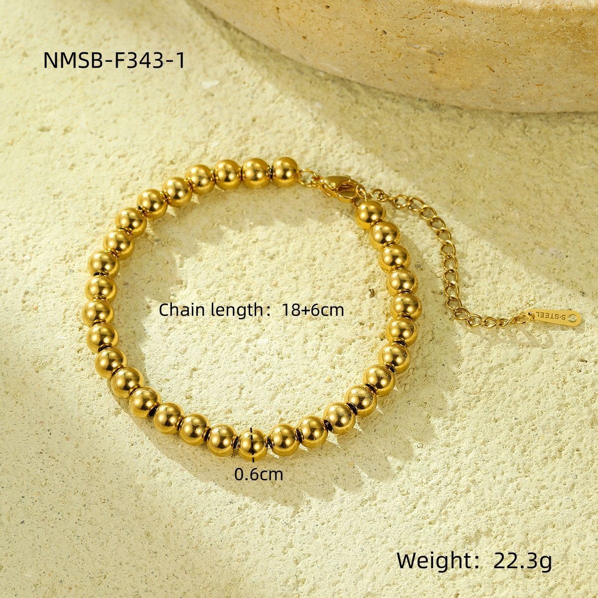 04 Thick Bead Chain Gold | Titanium Steel Beaded Bracelet | Halloween Basic All-Match Gift | Gold Plated Stainless Steel Round Bead Stack Hand Jewelry