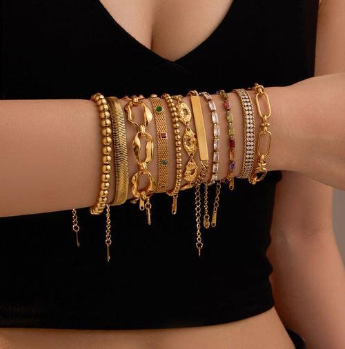 04 Thick Bead Chain Gold | Titanium Steel Beaded Bracelet | Halloween Basic All-Match Gift | Gold Plated Stainless Steel Round Bead Stack Hand Jewelry