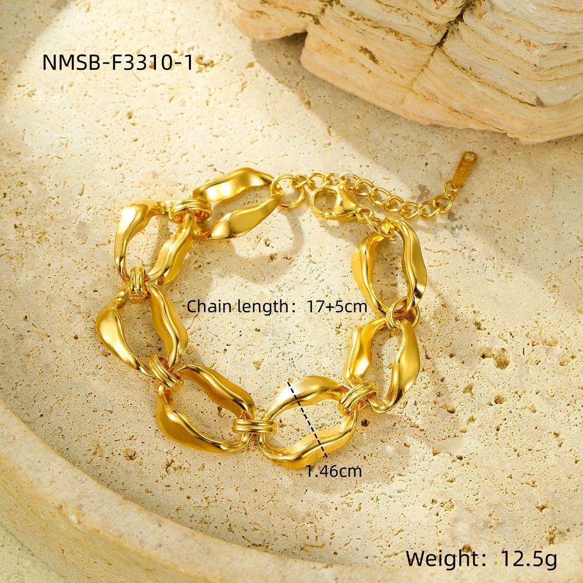 06 Irregular Geometric Chain Gold | Titanium Steel Designer Bracelet | Halloween Niche Design Gift | Gold Plated Stainless Steel Spliced Link Hand Ornament