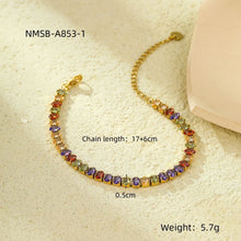 08 Rainbow Color Zircon Gold | Titanium Steel Tennis Bracelet | Halloween Sweet Cool Gift | Gold Plated Stainless Steel Colorful CZ Stackable Bangle