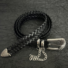 Black 105cm | Cleanfit Western Retro Woven Leather Belt | Halloween Daily Outfit Gift | No-Hole Versatile Unisex Regular Casual Waist Belt