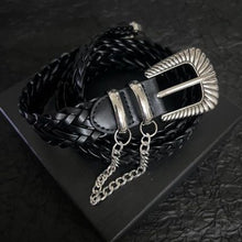 Black 105cm | Cleanfit Western Retro Woven Leather Belt | Halloween Daily Outfit Gift | No-Hole Versatile Unisex Regular Casual Waist Belt