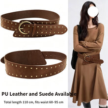 Coffee Suede | Punk Retro Suede Wide Waist Cincher | Halloween Soft Texture Gift | Metal Rivet Retro Style Women's Decorative Belt