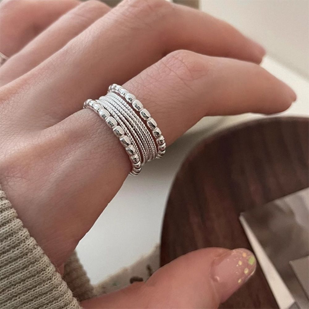 JZ0034 Hammered Texture | Retro Silver Hammered Ring | Halloween Handcrafted Texture Gift | Fade Resistant Adjustable Hammered Finish Women's Artistic Ring
