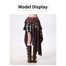Plaid Size XL | Retro Irregular Check Skirt | Halloween Plus Size Spicy Girl Gift | Curvy Fit High Waist Sweet Cool Pleated Skirt