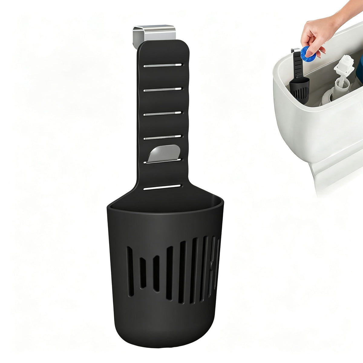 Black Metal Hook | Minimalist Toilet Tank Cleaner Holder | Halloween Home Essential Gift | Waterproof No-Punch Hanging Block Stand