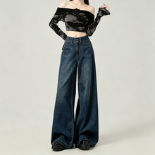 Vintage Blue Size M | Retro High Waist Straight Denim Jeans | Halloween Daily Versatile Gift | Double Button Loose Fit Wide Leg Casual Long Trousers
