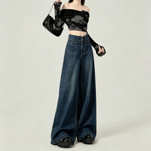 Vintage Blue Size 5XL | Retro High Waist Straight Jeans | Halloween Curvy Slimming Gift | Double Button Loose Fit Wide Leg Long Trousers