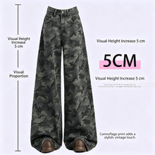 Camo Size S | Retro Workwear Wide Leg Camo Denim | Halloween Y2K Spicy Girl Gift | High Waist Figure-Flattering Loose Long Jeans