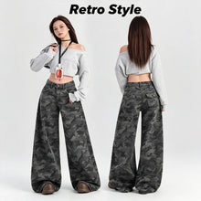 Camo Size S | Retro Workwear Wide Leg Camo Denim | Halloween Y2K Spicy Girl Gift | High Waist Figure-Flattering Loose Long Jeans