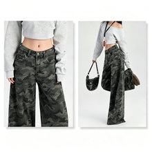 Camo Size S | Retro Workwear Wide Leg Camo Denim | Halloween Y2K Spicy Girl Gift | High Waist Figure-Flattering Loose Long Jeans