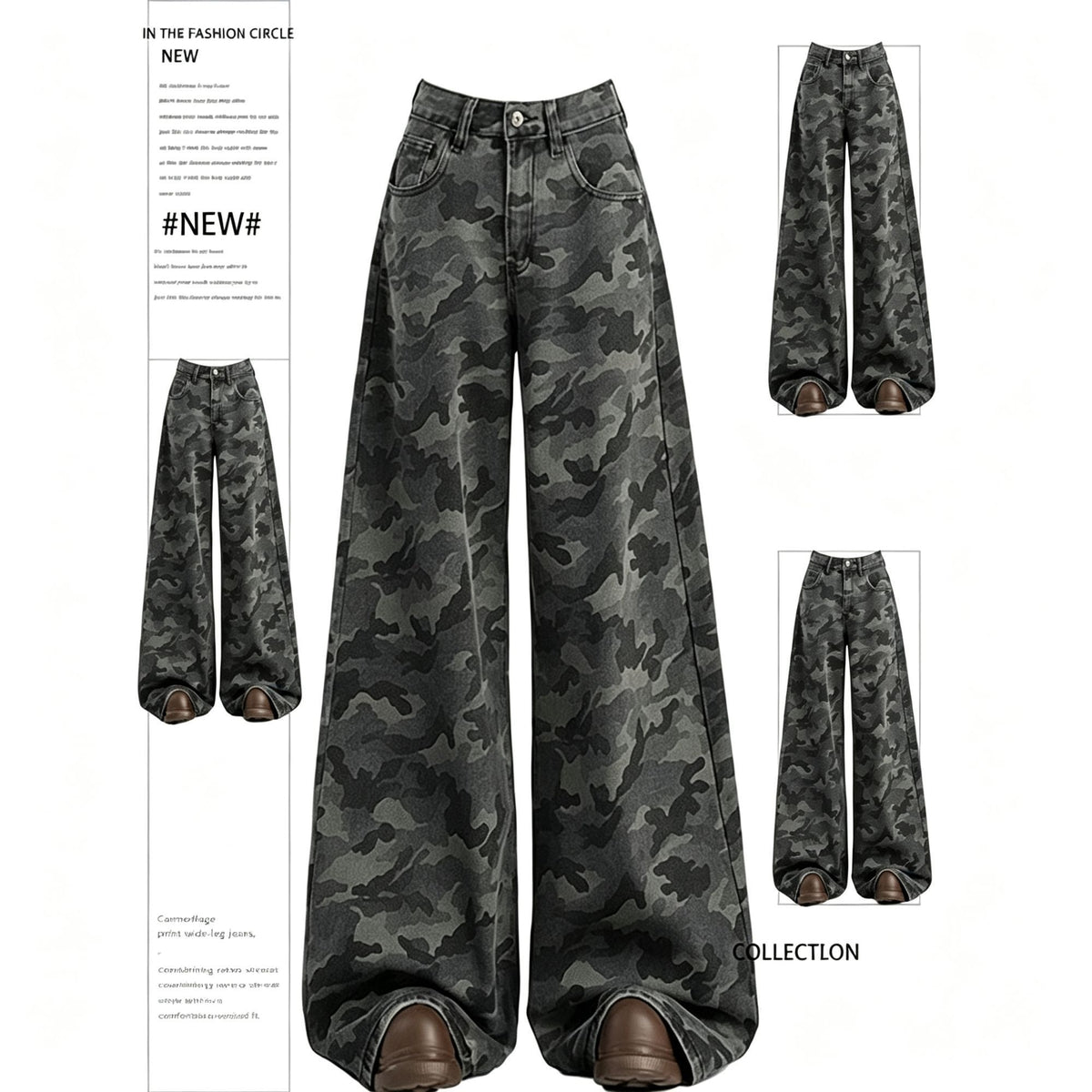 Camo Size L | Vintage High Waist Wide Leg Camo Jeans | Halloween Hip & Tummy Covering Gift | High Waist Relaxed Fit Casual Denim Pants