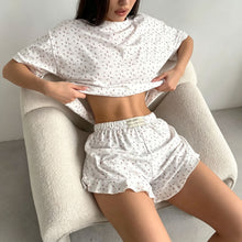 White Size XL | Roomy Cotton Loungewear Set | Halloween Plus Size Comfort Gift | Ruffle Shorts Flesh-Covering Home Pajamas