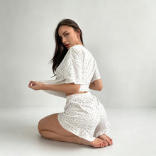 White Size XL | Roomy Cotton Loungewear Set | Halloween Plus Size Comfort Gift | Ruffle Shorts Flesh-Covering Home Pajamas