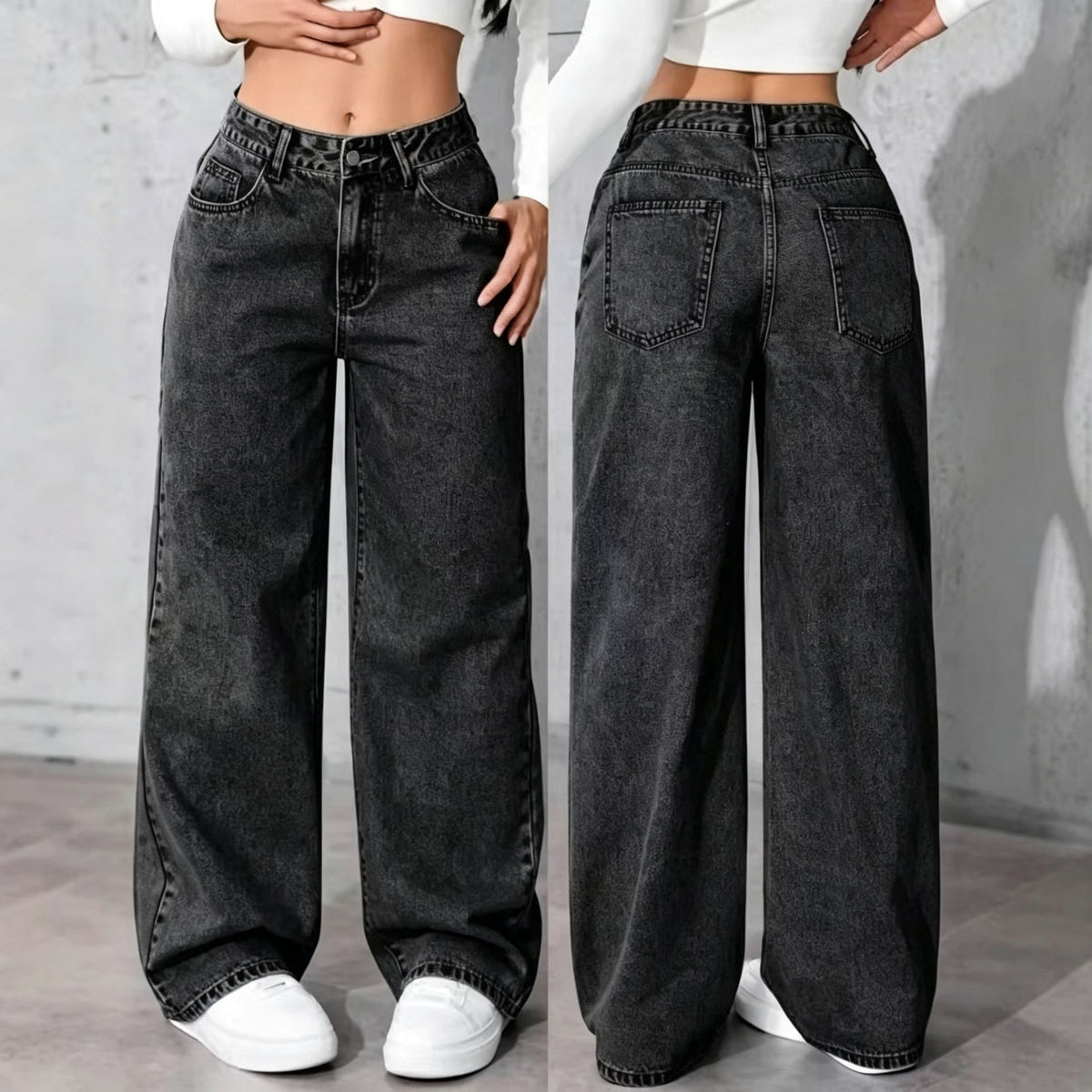 Black Gray Size 3XL (Recommended 80.0-87.5kg / 176.4-192.9lbs) | Plus Size Loose Straight Jeans | Halloween Vintage Inclusive Gift | High Waist Non-Bulky Denim