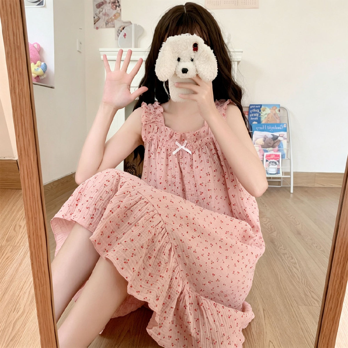 Pink Size M | Bubble Crinkle Solid Pink Pajamas | Halloween Girly Daily Gift | Cute Loose Fit Women's Homewear Set