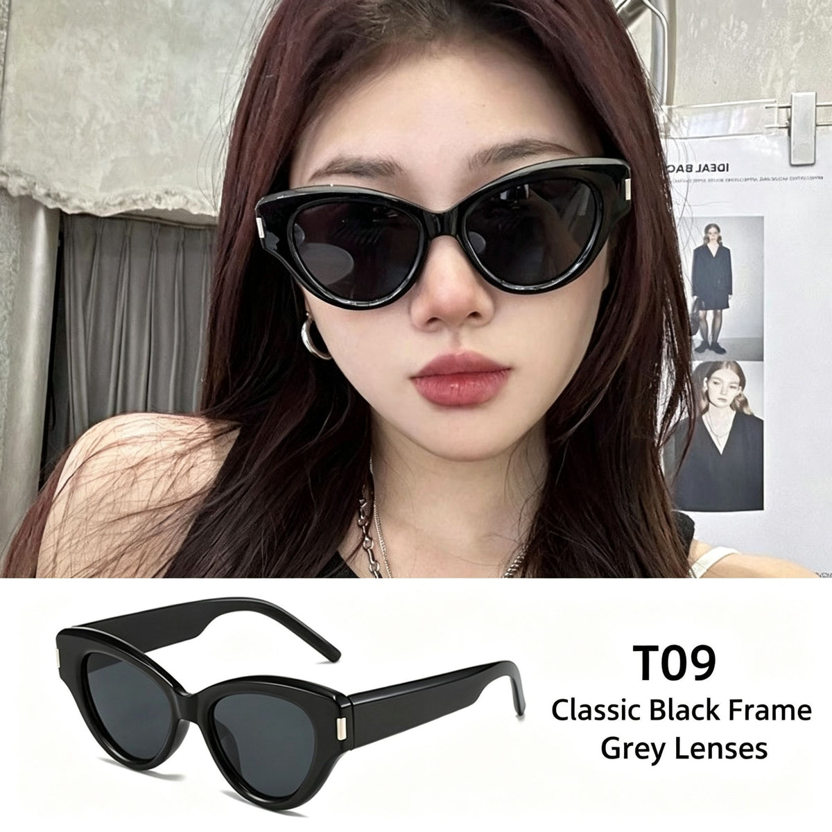 T09 Black Frame Gray Lens | UV400 Wide-View Sunglasses | Halloween Panoramic Vision Gift | Broad Frame Wide Field Sun Glasses