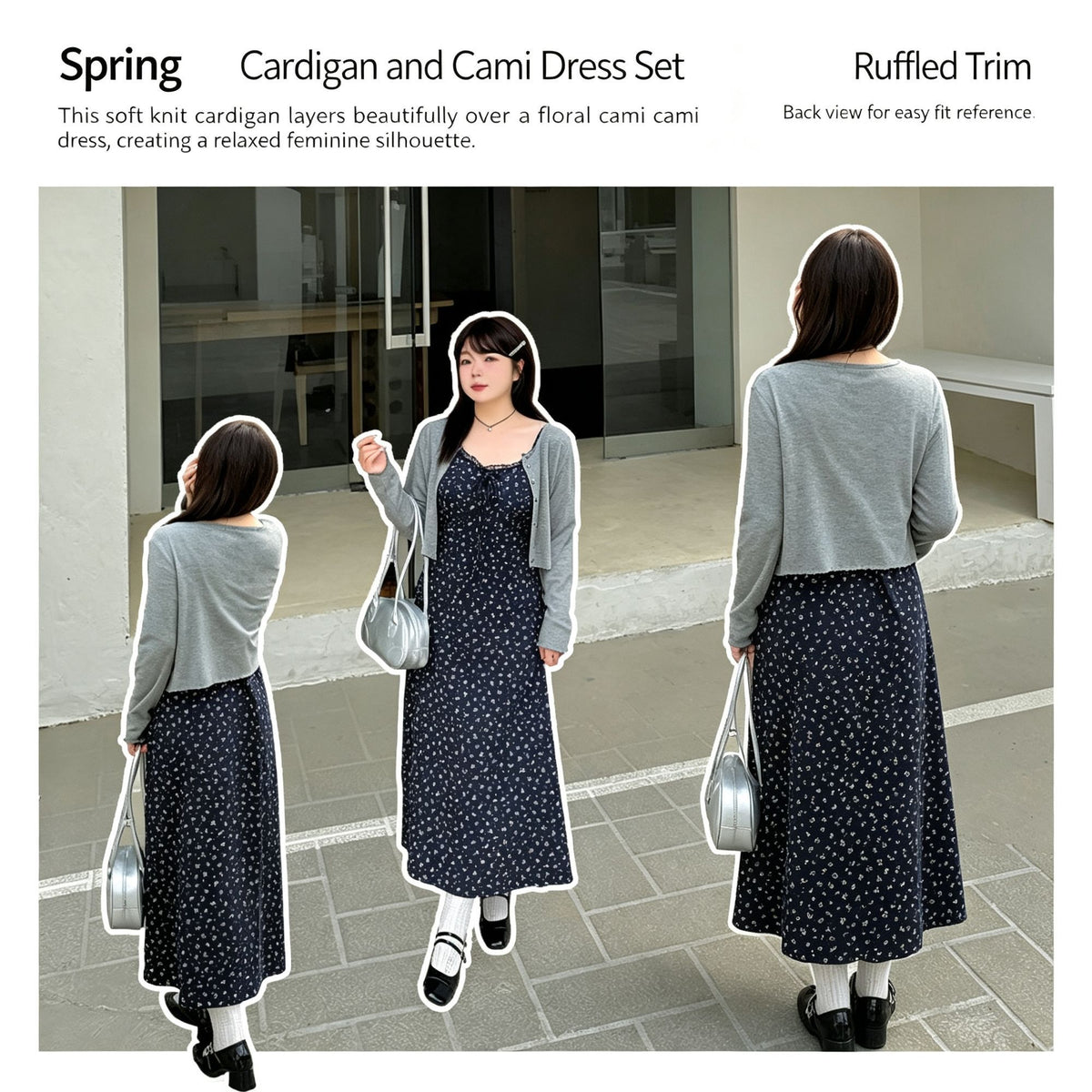 Dark Gray Size 5XL (Recommended 110-130kg / 242.5-286.6lbs) | Maximum Plus Size Dress Suit | Halloween Inclusive Fit Gift | Ultra Roomy Long Sleeve Cardigan Floral Slip Dress
