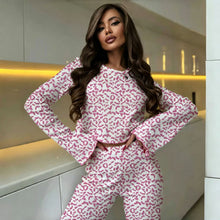 Pink Leopard Size M | Flared Sleeve Leopard Sleepwear Set | Halloween Y2K Trendy Gift | Fashion Print Long Sleeve Long Pants Women's Homewear