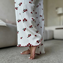 Pink Cherry Size XL | Plus Size Pink Cherry Loungewear | Halloween Roomy Sweet Gift | Roomy Flared Sleeve Long Pants Women's Homewear Set