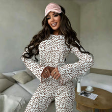 Gray Leopard Size M | Flared Sleeve Leopard Sleepwear Set | Halloween Daily Versatile Gift | Understated Print Long Sleeve Long Pants Women's Homewear