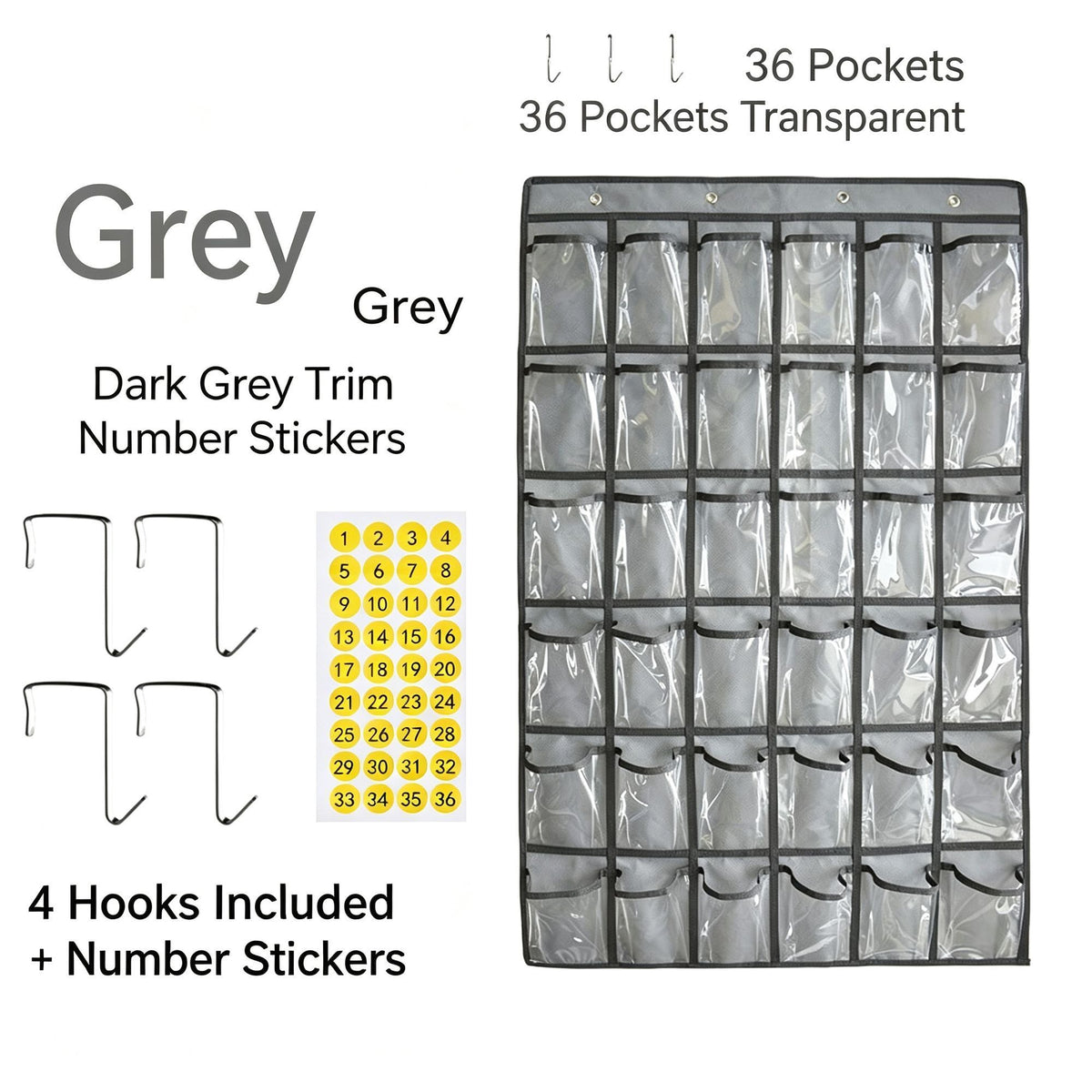 Gray 36 Pockets | Labeled Hanging Storage Bag | Halloween Office Daily Organizer Gift | All-Match Multi-Pocket for Phone Cards Calculator