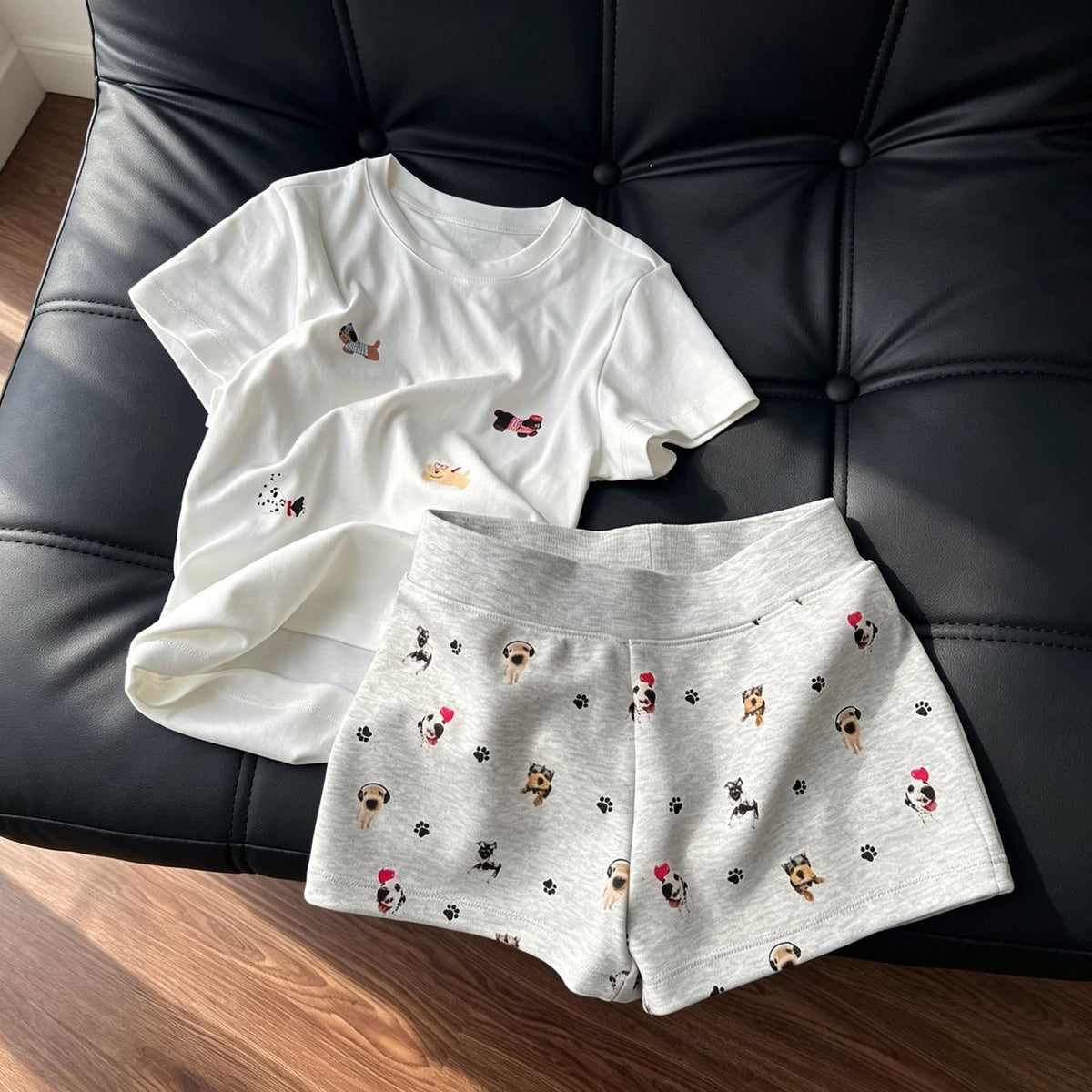 Dachshund Dog White Tee Set Size XXL | Short Sleeve Oversized Loungewear | Halloween Inclusive Fit Gift | Extra Roomy Pajamas Wearable Outside