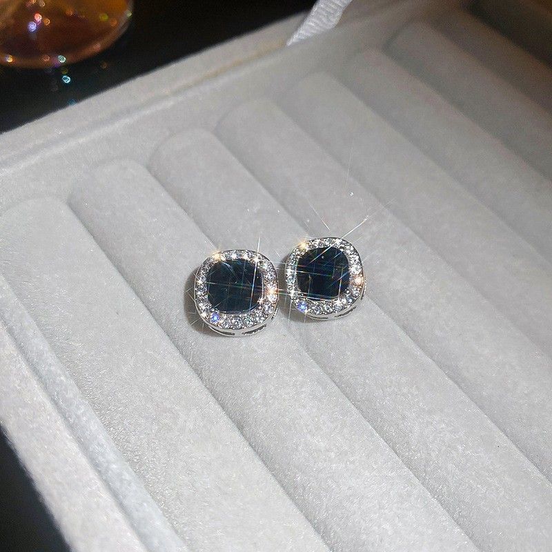 Silver Silver Needle Earrings with Black Stone | Halloween Cool Gothic Gift | Black Rhinestone Heart Silver Earrings Edgy Vintage
