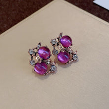Gold Silver Needle Earrings with Purple Stone | Halloween Regal Retro Gift | Purple Rhinestone Heart Earrings Vintage Luxury Jewelry