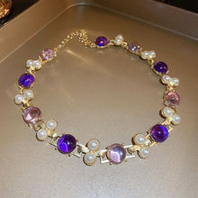 Gold Necklace with Purple Stone | Halloween Violet Vintage Gift | Purple Rhinestone Floral Heart Necklace Vintage Elegant