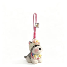 Pink Flower Schnauzer Plush Keychain | Halloween Sweet Kawaii Gift | Adorable Stuffed Puppy Bag Pendant Soft Doll Ornament for Handbag
