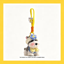Pink Flower Schnauzer Plush Keychain | Halloween Sweet Kawaii Gift | Adorable Stuffed Puppy Bag Pendant Soft Doll Ornament for Handbag