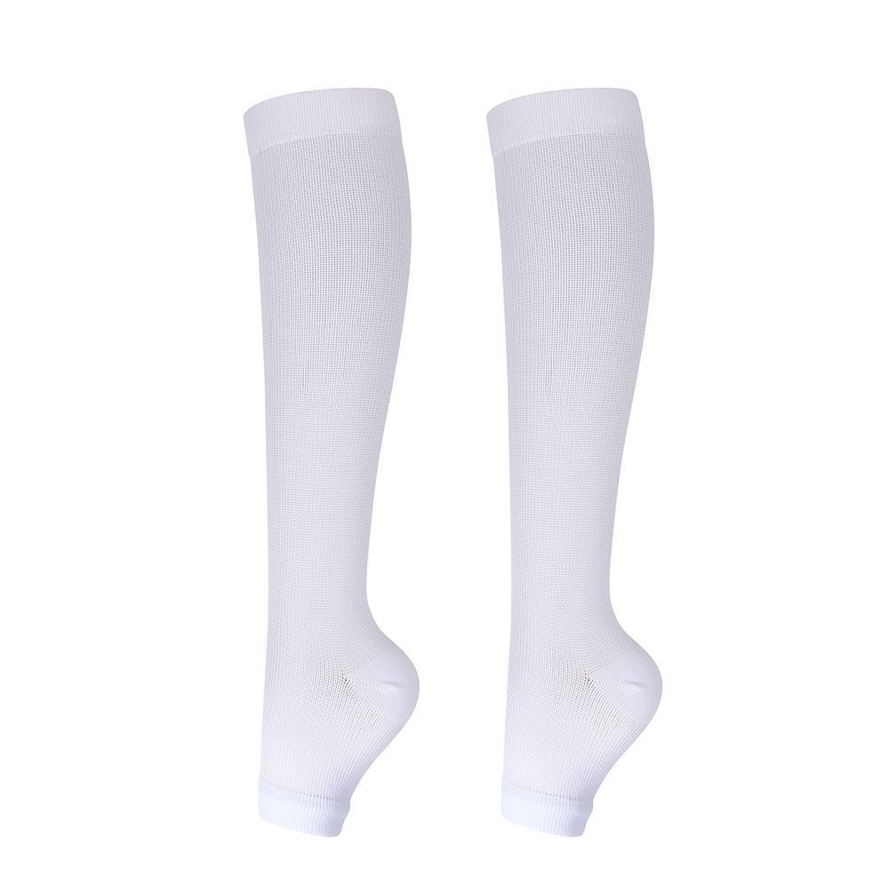 Open Toe White Compression Calf Socks Size S/M (35-38) | Halloween Breathable Running Gift | Slim Fit Compression Socks for Jogging & Daily Standing