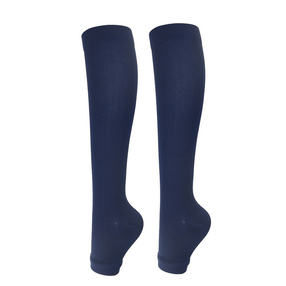 Open Toe Navy Blue Compression Calf Socks Size L/XL (39-42) | Halloween Stain-Resistant Work Gift | Durable Calf Compression Socks for Office Standing