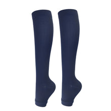 Open Toe Navy Blue Compression Calf Socks Size L/XL (39-42) | Halloween Stain-Resistant Work Gift | Durable Calf Compression Socks for Office Standing