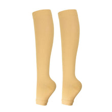 Open Toe Nude Compression Calf Socks Size S/M (35-38) | Halloween Natural Fit Gift | Slim Skin Tone Calf Support Socks for Travel & Commute