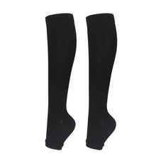 Open Toe Black Compression Calf Socks Size L/XL (39-42) | Halloween Versatile Unisex Gift | All-Match Black Calf Compression Socks for Sports & Work