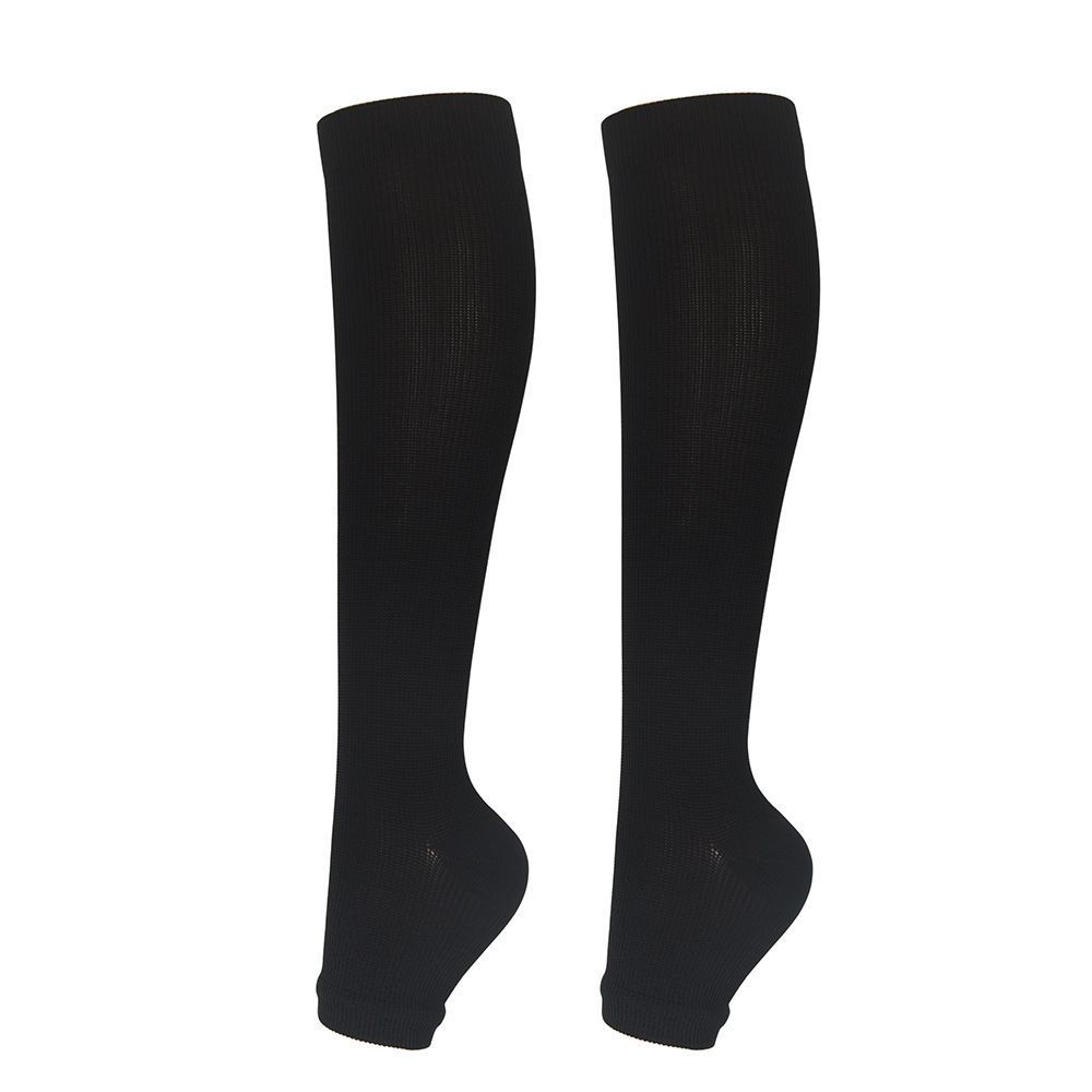 Open Toe Black Compression Calf Socks Size XXL (43-46) | Halloween Big Size Durable Gift | Wide Calf Black Compression Socks for Long Standing Work