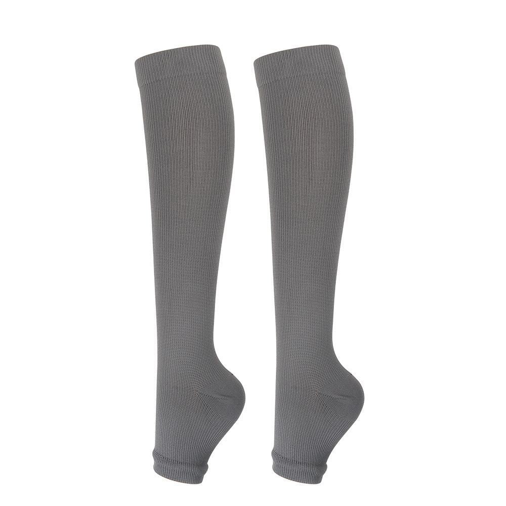 Open Toe Gray Compression Calf Socks Size S/M (35-38) | Halloween Casual Sport Gift | Light Gray Compression Socks for Jogging & Everyday Standing
