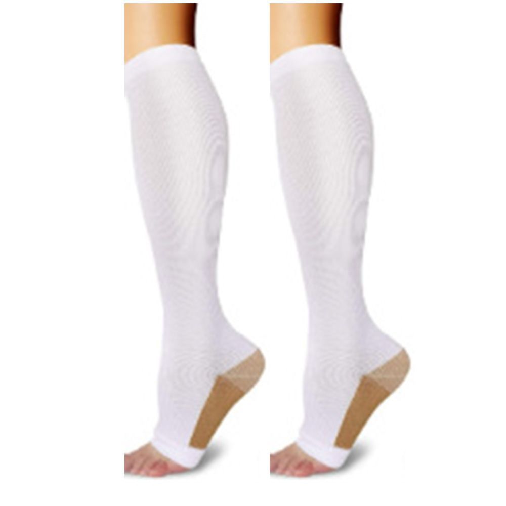 Two-Tone Open Toe White Compression Calf Socks Size XXL (43-46) | Halloween Plus Size Style Gift | Wide Calf Two-Tone Compression Socks for Big Size Fashion Wear