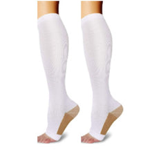 Two-Tone Open Toe White Compression Calf Socks Size XXL (43-46) | Halloween Plus Size Style Gift | Wide Calf Two-Tone Compression Socks for Big Size Fashion Wear