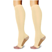 Two-Tone Open Toe Nude Compression Calf Socks Size S/M (35-38) | Halloween Natural Chic Gift | Slim Two-Tone Nude Calf Support Socks for Travel & Commute
