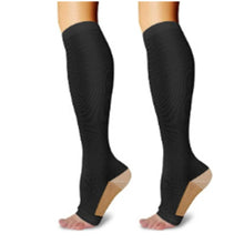 Two-Tone Open Toe Black Compression Calf Socks Size XXL (43-46) | Halloween Big Size Edgy Gift | Wide Calf Two-Tone Black Compression Socks for Long Standing