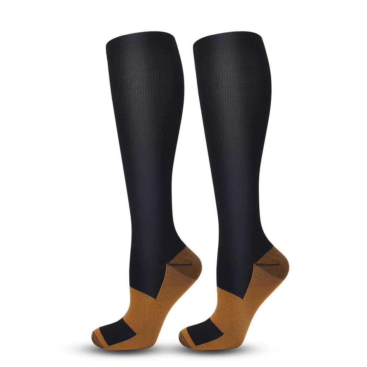 Two-Tone Black Compression Calf Socks Size XXL (43-46) | Halloween Big Size Edgy Gift | Wide Calf Two-Tone Black Compression Socks for Long Standing