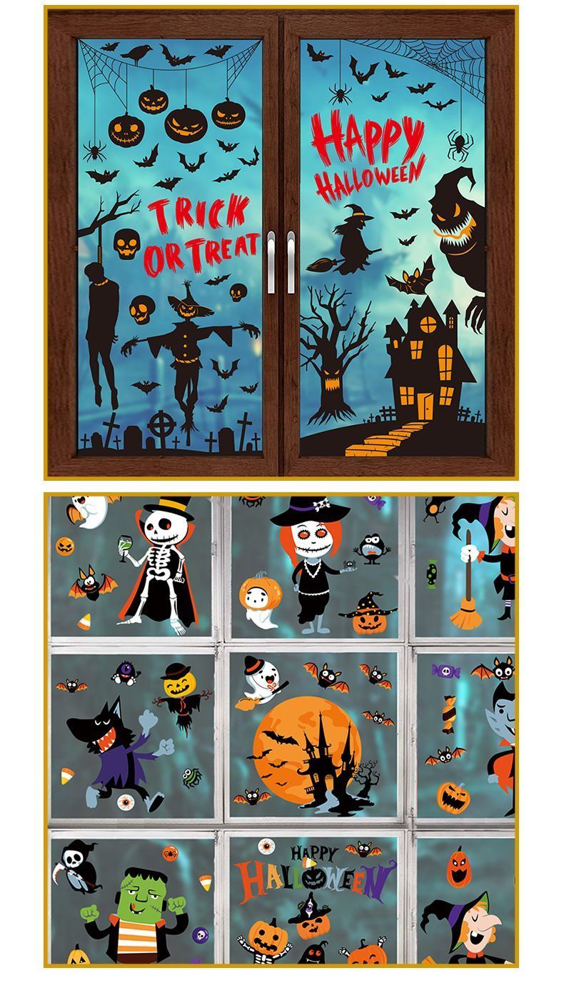 2Sets W09 Halloween Static Window Stickers (9 Sheets Per Set)