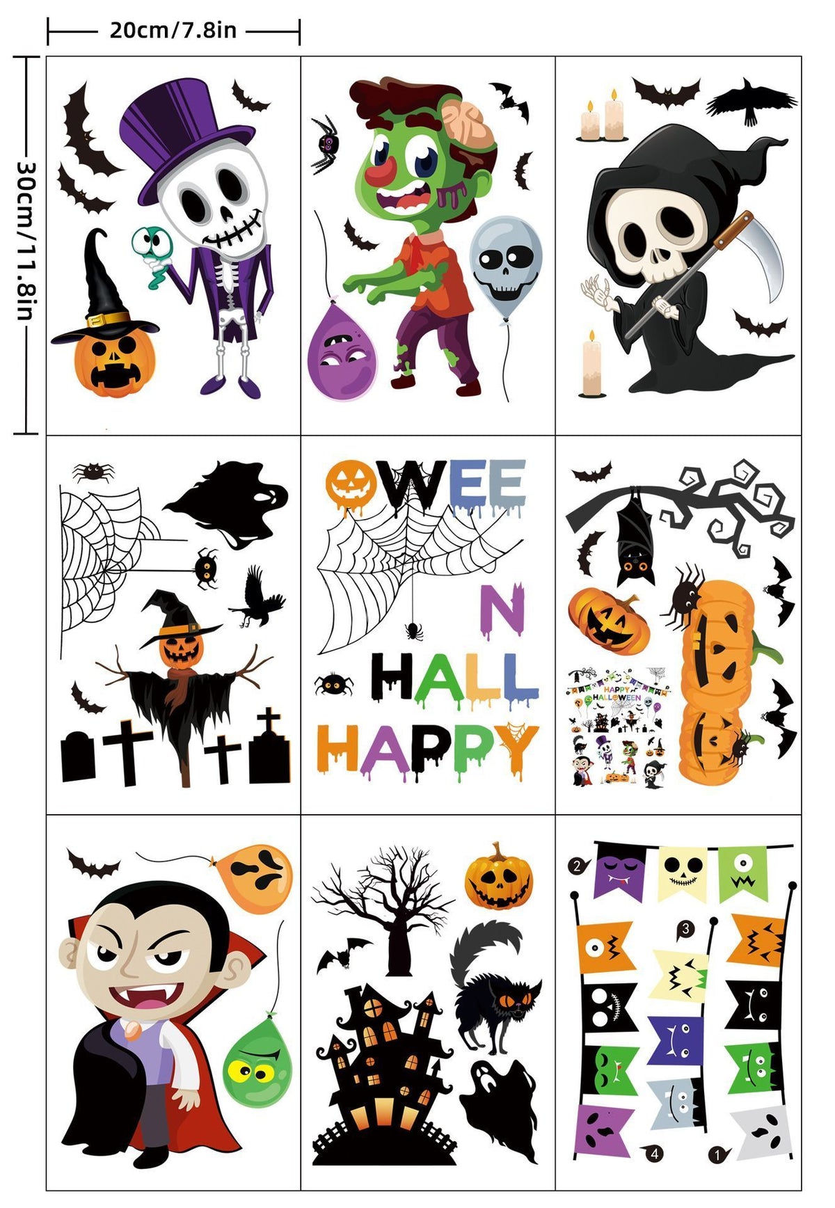 2Sets W03 Halloween Static Window Stickers (9 Sheets Per Set)